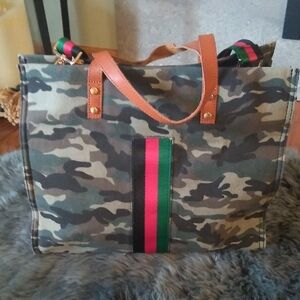 Camouflage Tote Bag with Brown Accents